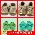 America cow leather free sample sweet color tassels and bow moccasin children leather shoes